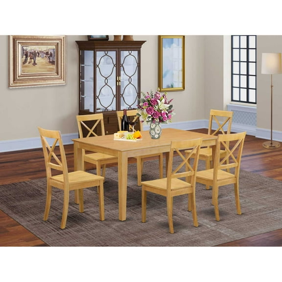 East West Furniture Dining Room Set Oak, CABO7-OAK-W