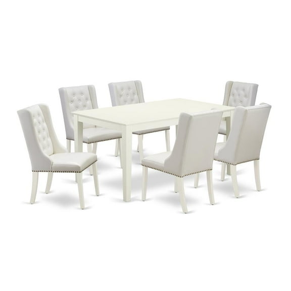 East West Furniture Capri 7-piece Wood Dining Set in Linen White