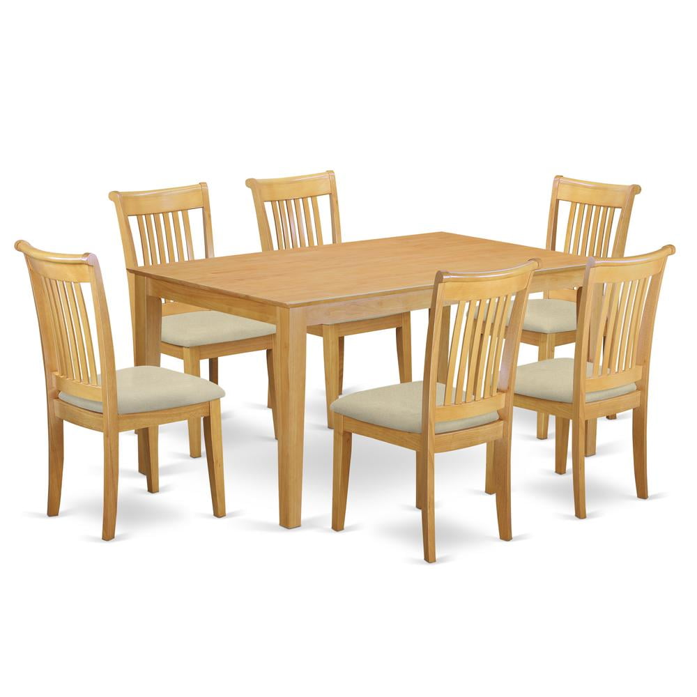 East West Furniture 7-Piece Oak Dining Set with Six Cushion Chairs and ...