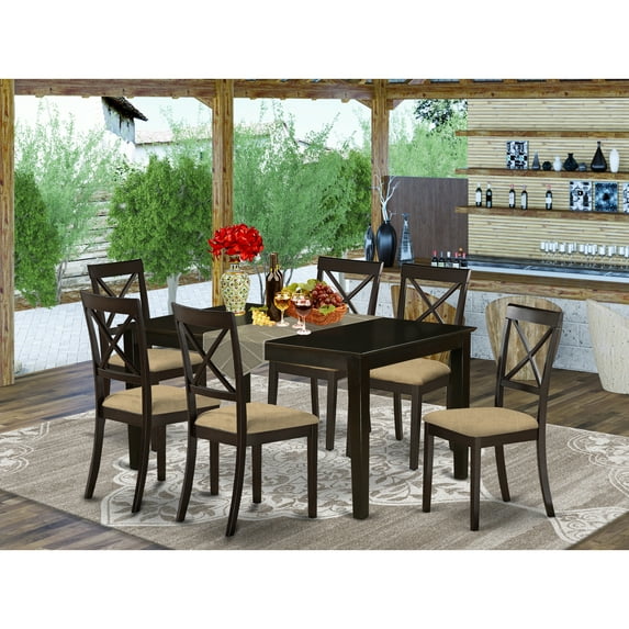 East West Furniture Capri 7-piece Wood Dining Table Set in Cappuccino