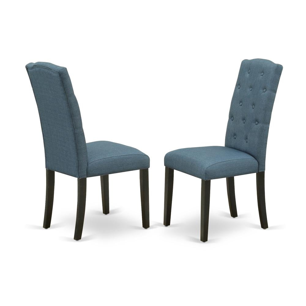 Celina Blue Linen Upholstered Parsons Side Chair with Black Legs - Set of 2