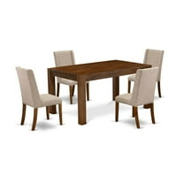 East West Furniture Celina 5-piece Wood Dining Set in Natural/Clay