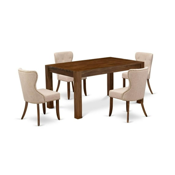 East West Furniture Celina 5-piece Wood Dining Set in Natural/Light Tan