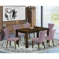 thumbnail image 1 of East West Furniture CNGA7-77-40 7-Pc Dining Room Table Set- 6 Kitchen Parson Chairs with Dahlia Linen Fabric Seat and Button Tufted Chair Back - Rectangular Table Top & Wooden 4 Legs - Distressed..., 1 of 10