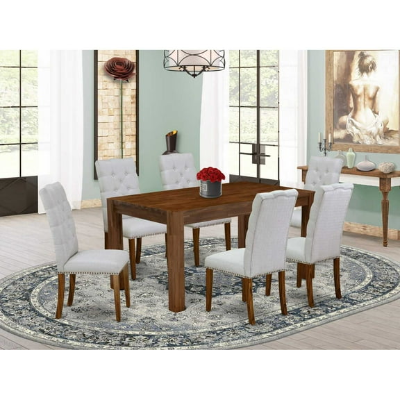 East West Furniture Celina 7-piece Wood Dining Set in Natural/Gray