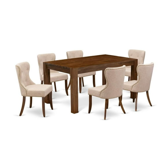 East West Furniture Celina 7-piece Wood Dining Set in Natural/Light Tan