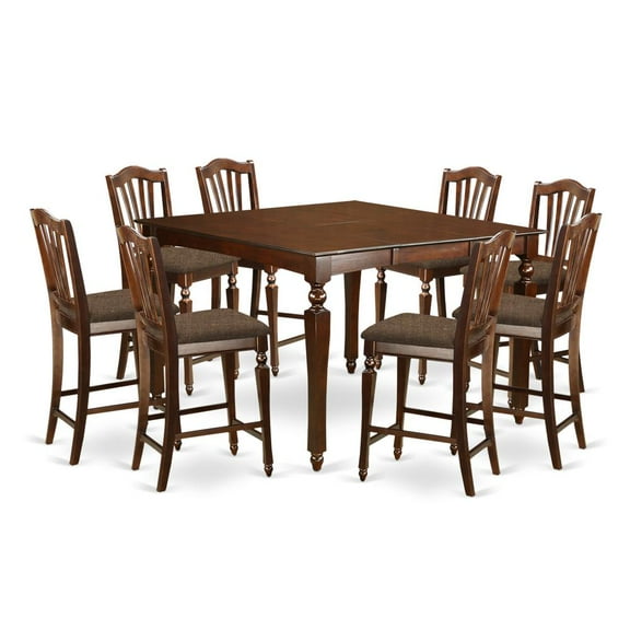 East West Furniture Chelsea 9-piece Wood Dining Set with Stools in Mahogany