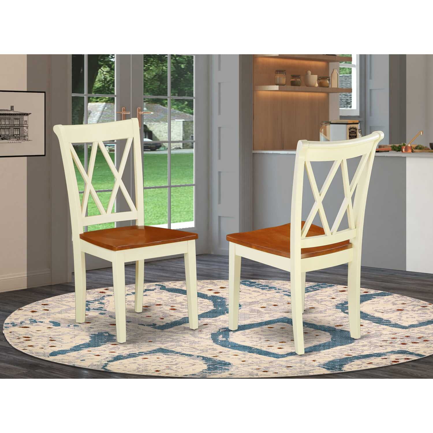 Buttermilk and Cherry Cross Back Rubberwood Dining Chairs, Set of 2