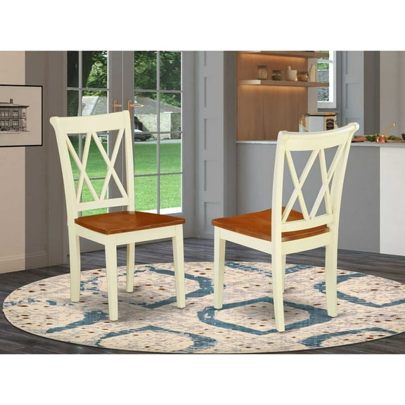 East West Furniture Clarksville 11" Wood Dining Chairs in Cream (Set of 2)