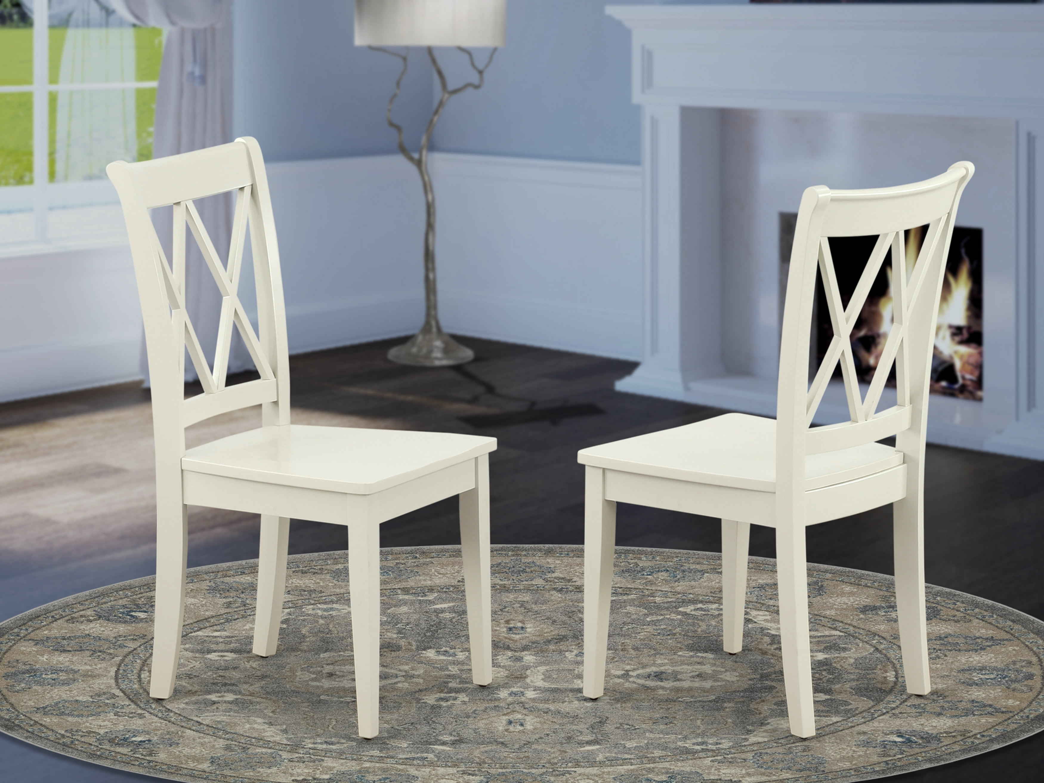Linen White Solid Wood Cross-Back Dining Chairs, Set of 2