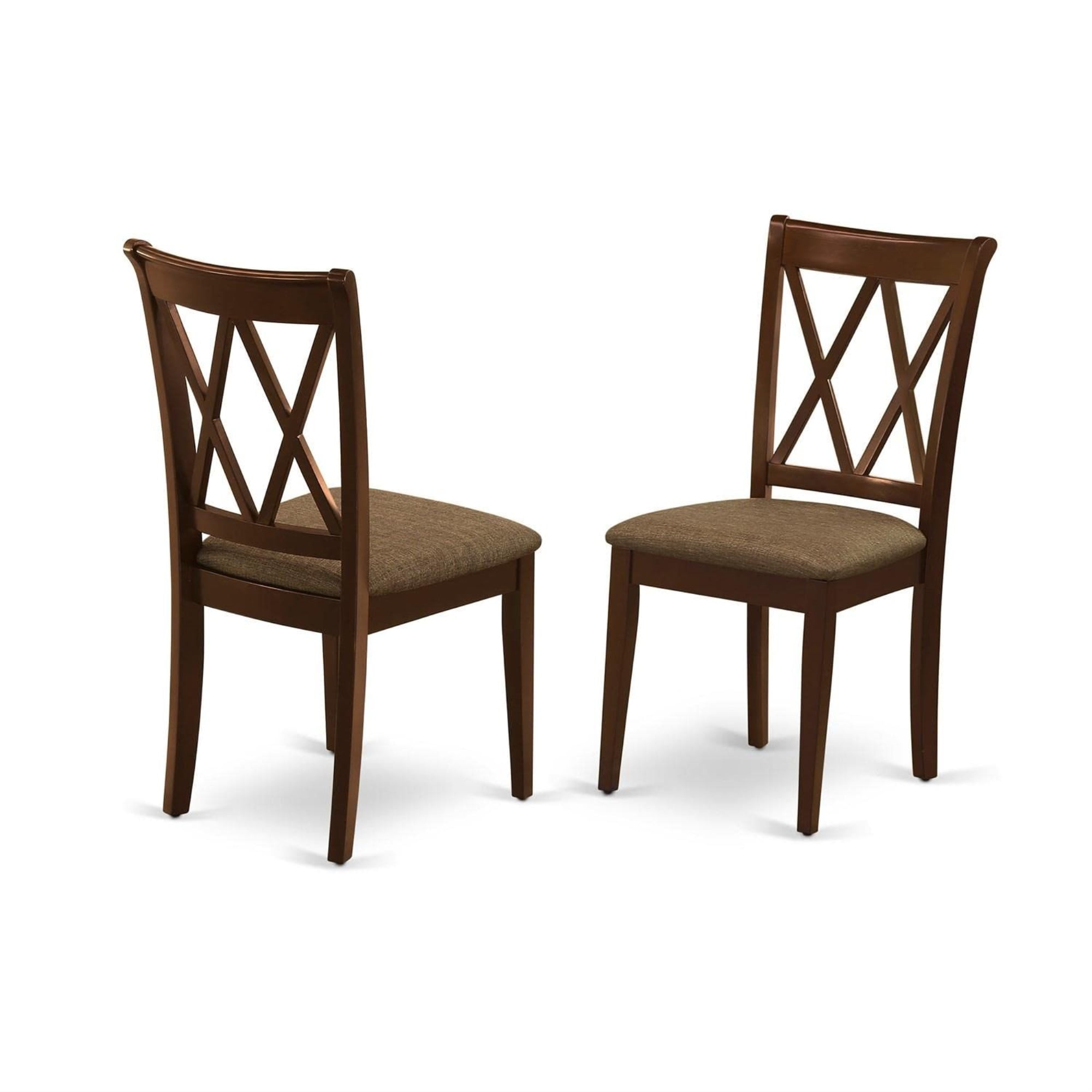 Traditional Mahogany Brown Linen Upholstered Cross Back Side Chair