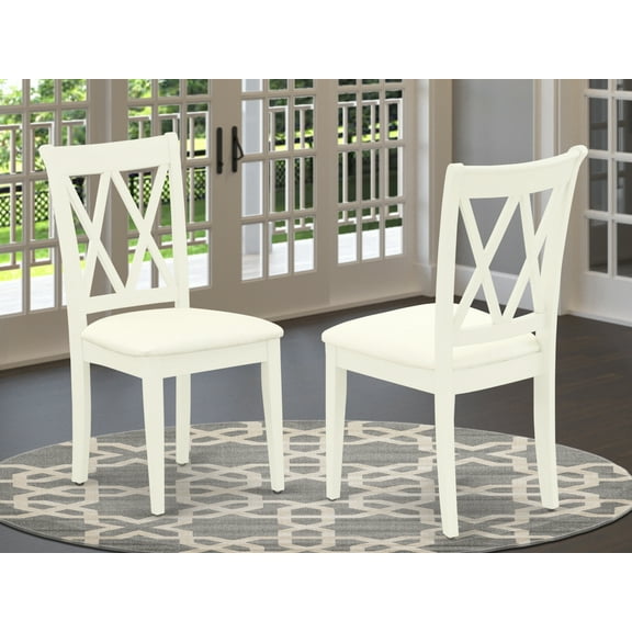 Set of 2 Chairs CLC-LWH-C Clarksville Double X-back chairs with Linen Fabric Upholstered Seat in Linen White finish