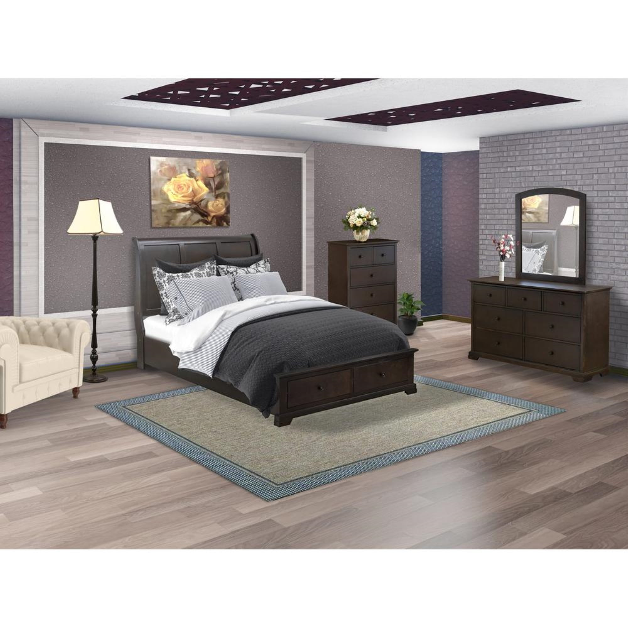 East West Furniture Cordova 4Pc Queen Size Bedroom Set Contains a