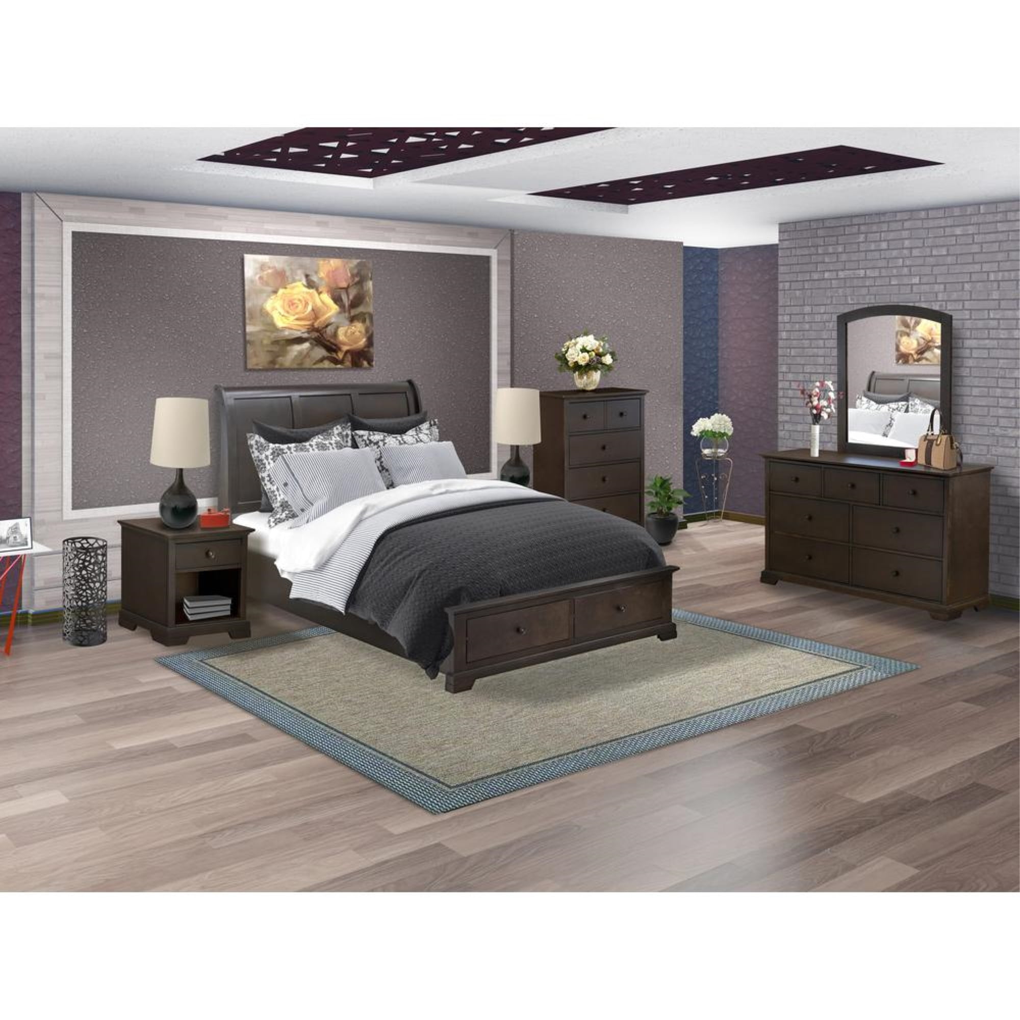 East West Furniture Cordova 6Pc Bedroom Set Includes a Queen Size Bed