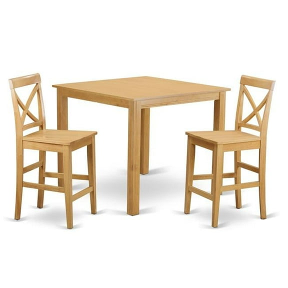 East West Furniture  Counter Height Dining Pub Table & 2 Bar Stools - Oak