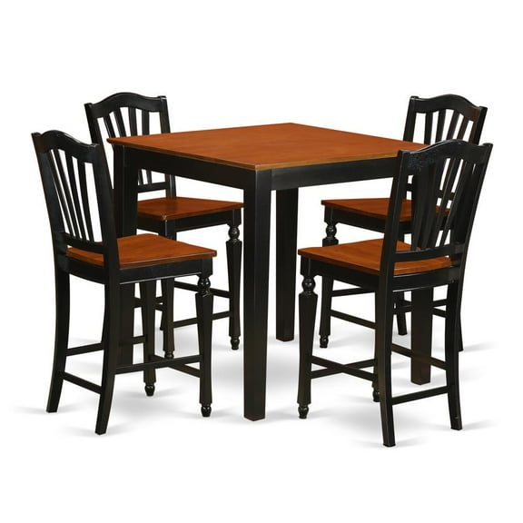 East West Furniture Pub 5-piece Wood Dining Set with Bar Stools in Black/Cherry