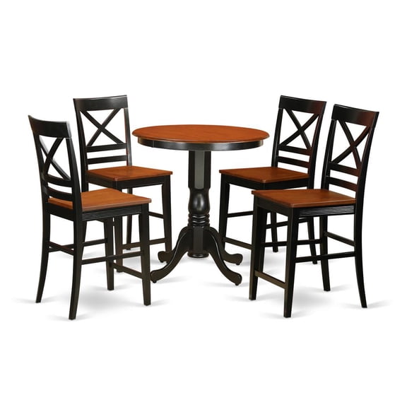 East West Furniture Eden 5-piece Wood Dining Table and Chairs in Black/Cherry