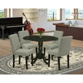 thumbnail image 1 of DLAB5-BLK-06 5Pc Round 42" Kitchen Table With Two 9-Inch Drop Leaves And Four Parson Chair With Black Leg And Linen Fabric Shitake, 1 of 9