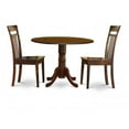 thumbnail image 1 of East West Furniture DLCA3-MAH-W 3PC Kitchen Round Table with 2 Drop Leaves and 2 Slatted-back Chairs with Wood Seat, 1 of 1