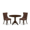 thumbnail image 1 of East West Furniture DLDA3-MAH-26 3 Piece Dining Table Set Includes a Round Kitchen Table with Dropleaf and 2 Upholstered Parson Chairs, 42x42 Inch, Mahogany, 1 of 2