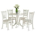 thumbnail image 1 of East West Furniture 5 Piece Kitchen Table & Chairs Set Includes a Round Dining Room Table with Dropleaf and 4 Dining Chairs, 42x42 Inch, Linen White, 1 of 4