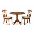 thumbnail image 1 of East West Furniture DLNA3-SBR-C 3PC Kitchen Round Table with 2 Drop Leaves and 2 Chairs with cushioned Seat, 1 of 1