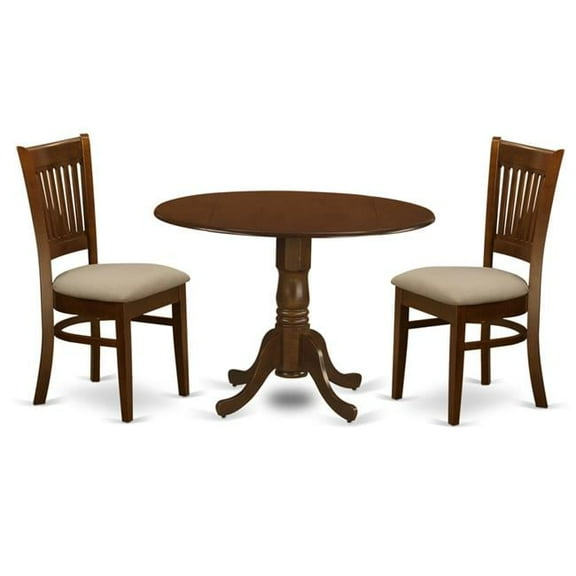 East West Furniture DLVA3-ESP-C Microfiber Kenley Dining Table with Two Drop - Leaf & 2 Upholstered Seat Chairs, Espresso - 9 in. - 3 Piece