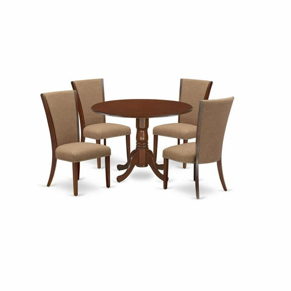 East West Furniture East-West Furniture DLVE5-MAH-47 - A dining room table set of 4 fantastic kitchen chairs with Linen Fabric Light Sable color and a stunning mid-century dining table with...