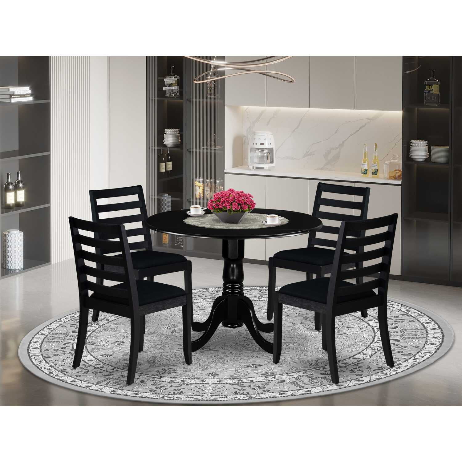 East West Furniture DLX15-BLK-24 -5 Piece Dining Set Includes a Round Kitchen Table with Black ...