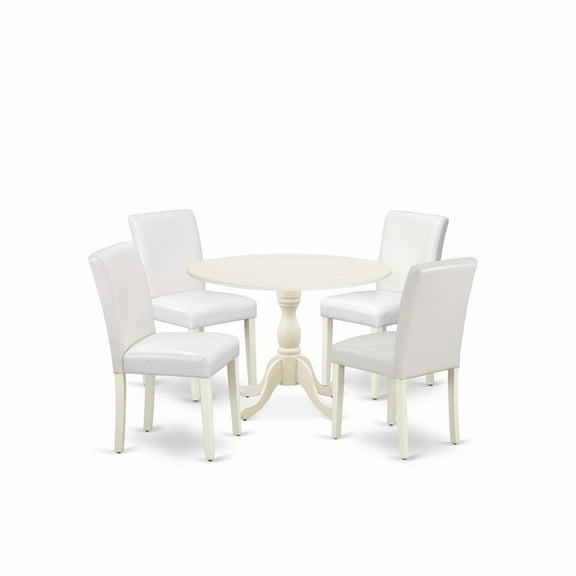 East West Furniture Dublin 5-piece Wood Dining Set with Leather Seat in White