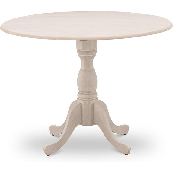 East West Furniture DMT-ABC-TP Dublin Kitchen Dining Table - a Round Wooden Table Top with Dropleaf & Pedestal Base, 42x42 Inch, Wirebrushed Buttercream