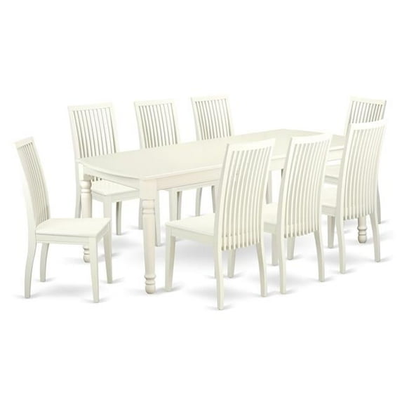 East West Furniture Dover 9-piece Wood Dining Table and Chair Set in Linen White
