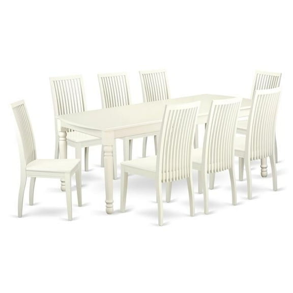 East West Furniture Dover 9-piece Wood Dining Table and Chair Set in Linen White