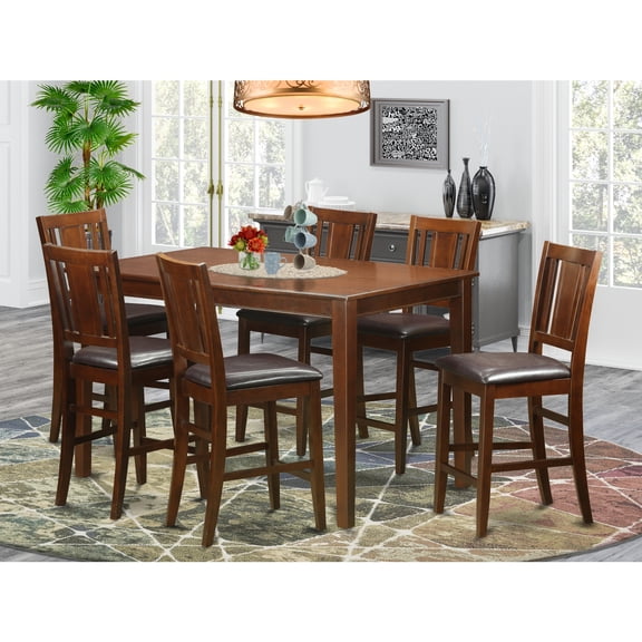 East West Furniture DUBU7H-MAH-LC 7 Piece Gathering Table Set-Counter Height Table and 6 Counter Height Chairs