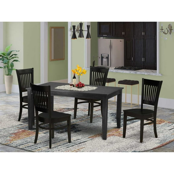 East West Furniture DUVA5-BLK-W 5-Piece Small Dining Table Set-4wooden Chairs with Slatted Back and wooden seat-A Mid Century Dining Table with Rectangular Top and 4 Legs- Black Finish