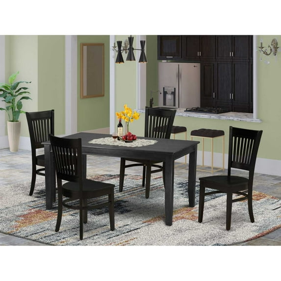 East West Furniture DUVA5-BLK-W 5-Piece Small Dining Table Set-4wooden Chairs with Slatted Back and wooden seat-A Mid Century Dining Table with Rectangular Top and 4 Legs- Black Finish
