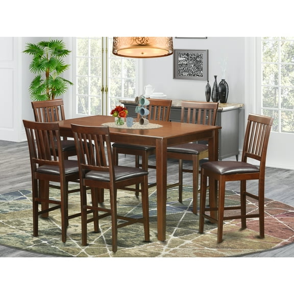 East West Furniture DUVN7H-MAH-LC 7 Piece Counter Height Table Set-Counter Height Table and 6 Counter Height Stool