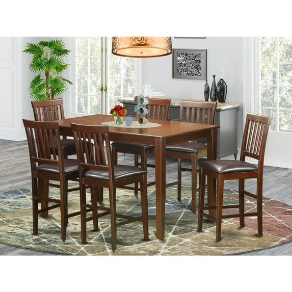 East West Furniture DUVN7H-MAH-LC 7 Piece Counter Height Table Set-Counter Height Table and 6 Counter Height Stool