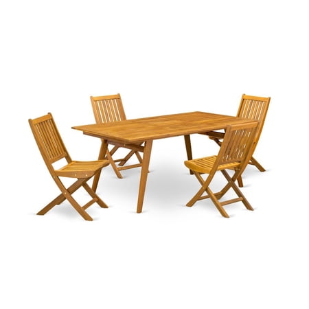 East West Furniture Denison 5-piece Wood Patio Dining Set in Natural Oil