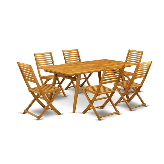 East West Furniture Denison 7-piece Wood Outdoor Set in Natural Oil