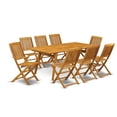 thumbnail image 1 of East West Furniture Denison 9-piece Wood Outdoor Table Set in Natural Oil, 1 of 3