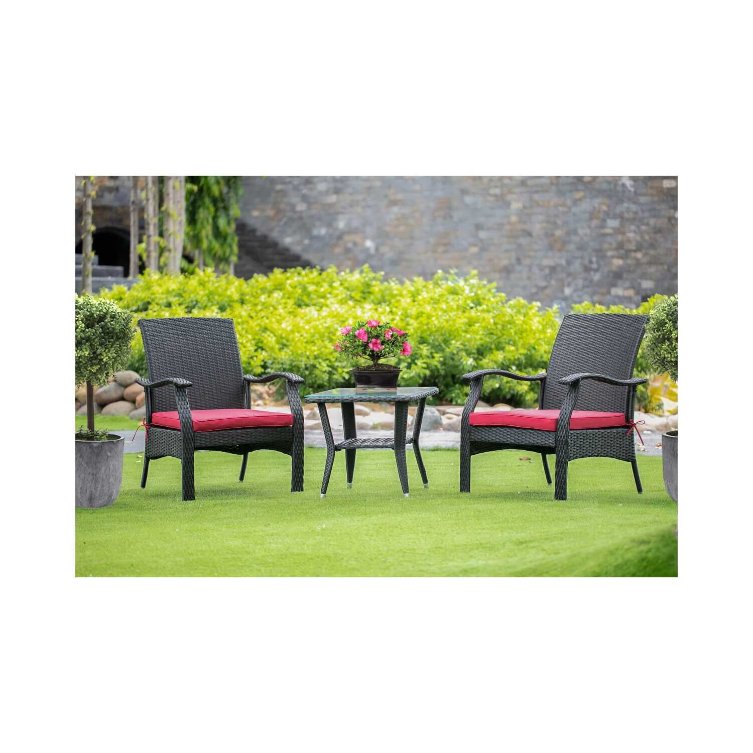 East West Furniture Denton 3-piece Modern Metal Patio Dining Set in Black