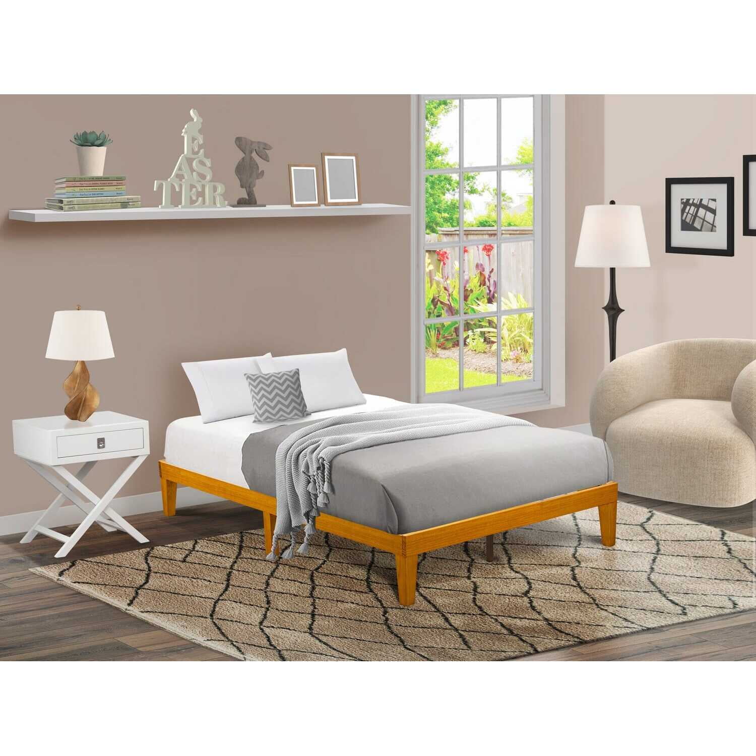 East West Furniture Denton Engineered Wood Full Platform Bed in Rustic Oak