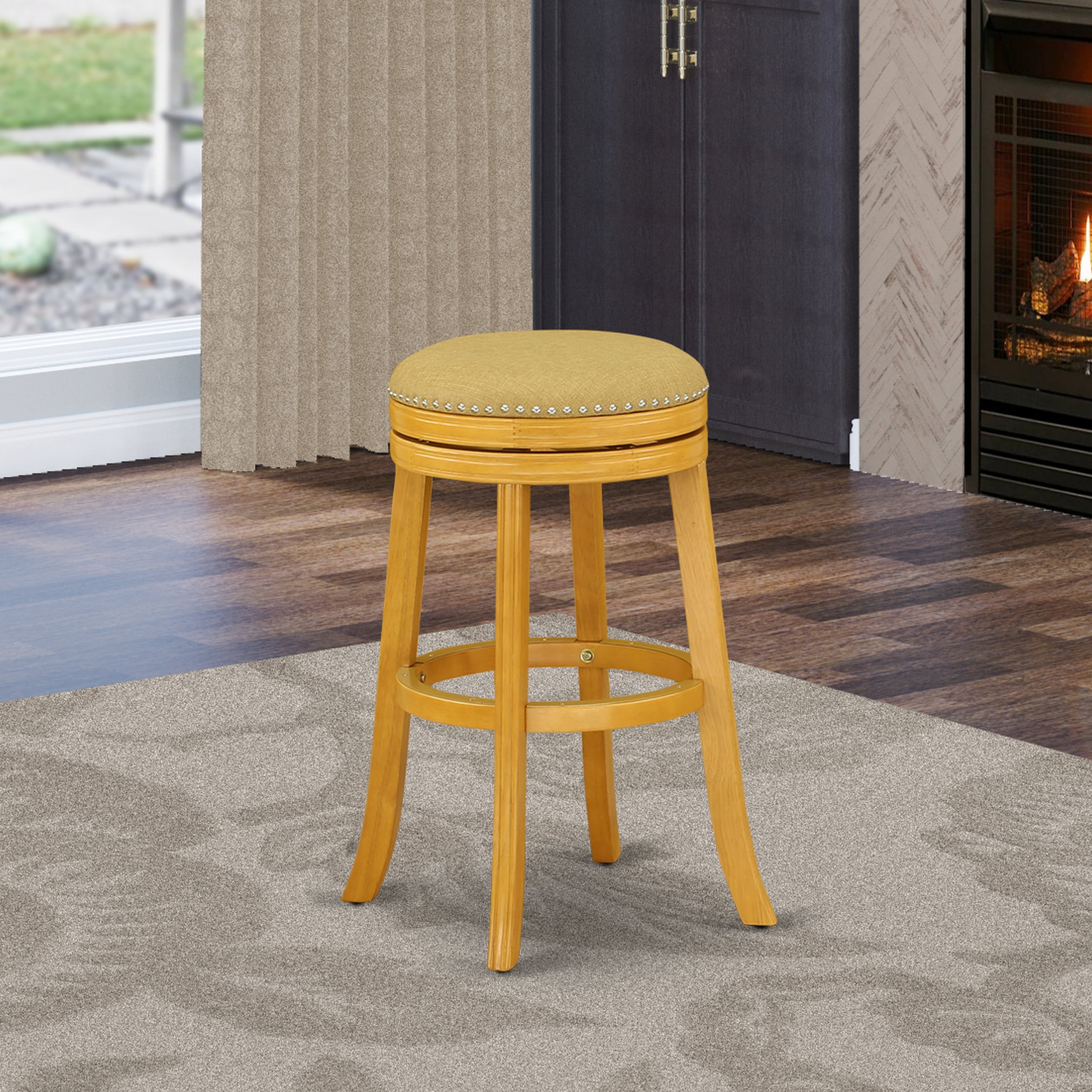 Classic Oak Swivel Backless Barstool with Vegas Gold Seat, 30"