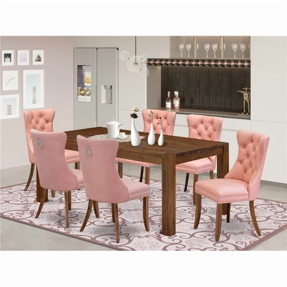 East West Furniture Lismore 7-Piece Modern Dining Table Set in Walnut Finish
