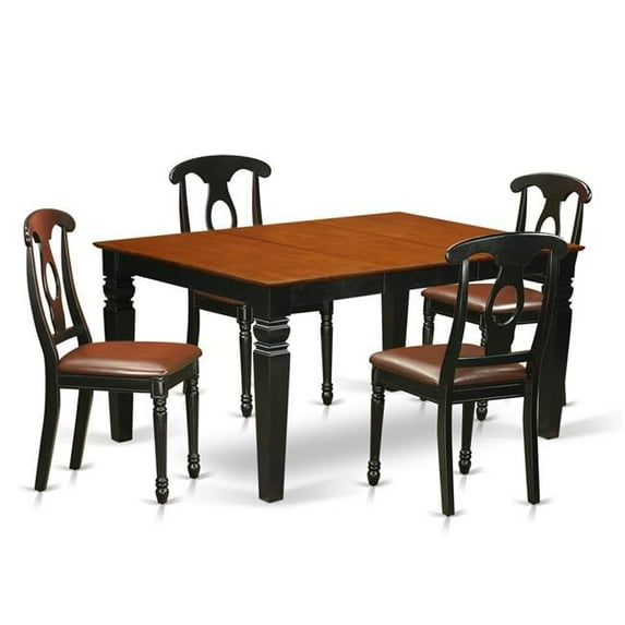 East West Furniture Dinette Set with One Weston Table & Four Faux Leather Upholstery Seat Chairs - Rich Black - 5 Piece
