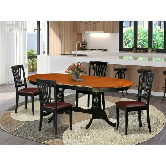 East West Furniture  Dining Furniture Set Includes an Oval Table with Butterfly Leaf and Dining Chairs (Chair Seat Type Options) Black/Brown Faux