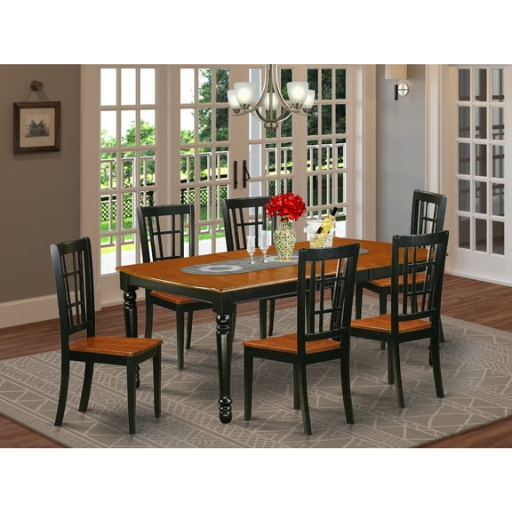 East West Furniture Dining Room Set Black & Cherry, DONI7-BCH-W