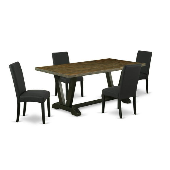East West Furniture X077EN206-9 9-Piece Stylish Dinette Set a Superb Distressed Jacobean Rectangular Dining Table Top and 8 Excellent Linen Fabric Parson Chairs with Nail Heads and Stylish Chair Back,