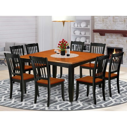 East West Furniture Parfait 9-piece Dining Set w/ Slatted Chairs in Black/Cherry